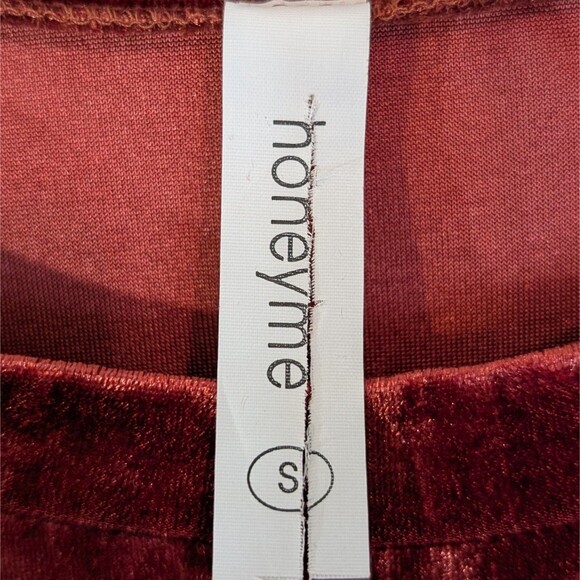 Honeyme Women's SM Velvet Velour Peplum Tunic Rusty Red Whimsygoth Bohemian Boho - Picture 4 of 16